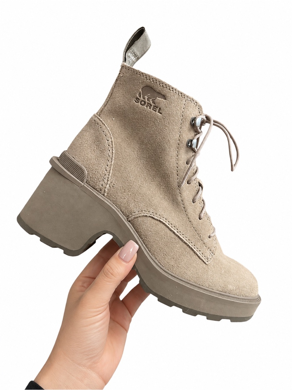 SOREL‎ Leather Hi Line Heel Lace Boots Taupe Sand Women’s Size 5.5 Waterproof